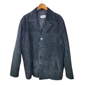Vintage Suede Leather Sport Coat Jacket Men's Large Black Button Up Mens